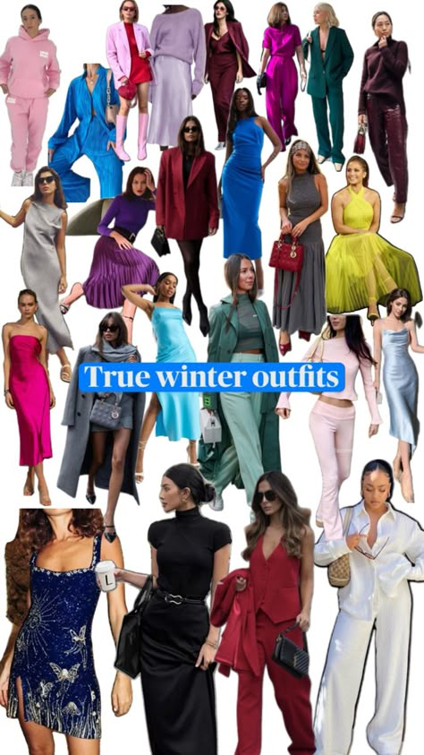 Winter Colour Analysis, Color Season Palette, Work Day Outfits, True Winter Outfits, Clear Winter Palette, Cool Winter Palette, Deep Winter Outfits, Cool Winter Outfits, Winter Color Season