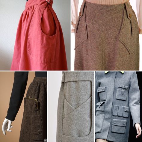 Inspiration: 26 patch pocket ideas  |  Colette Blog Dress Pocket Ideas, Skirt Pockets Ideas, Interesting Pockets Details, Unique Pockets Fashion, Patch Pockets Sewing Ideas, Pockets Sewing Ideas, Patch Pocket Pattern, Fancy Pockets, Pockets Fashion Details