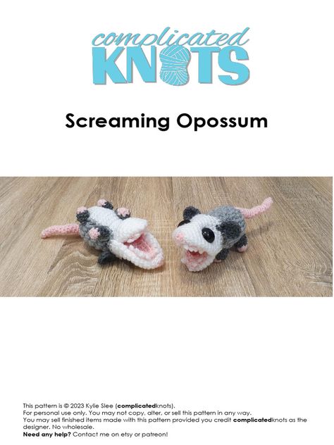 Crochet Amigurumi Possum Free Pattern, Free Possum Crochet Pattern, Screaming Opposum, Crocheted Possum, Crochet Opposum Pattern Free, Crochet Opossum Free Pattern, Possum Crochet Pattern Free, Opposum Crochet, Opossum Crochet Pattern Free