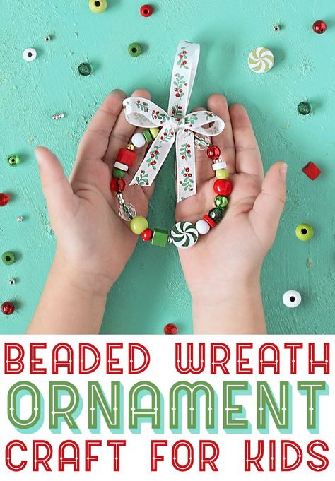 These DIY Christmas ornaments are a fun and easy craft for kids to make. All you need are beads, pipe cleaner and ribbon. Beaded Wreath Ornament, Beaded Wreath, Easy Craft For Kids, Wreath Ornaments, Wreath Ornament, Kids Christmas Ornaments, Christmas Kindergarten, 4 December, Christmas School