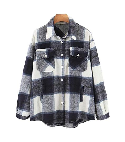 Plaid Winter Jacket, Woolen Tops, Casual Plaid Shirt, Casual Winter Coat, Checkered Blouse, Plaid Shirt Women, Plaid Shirts, Oversize Women, Flannel Jacket