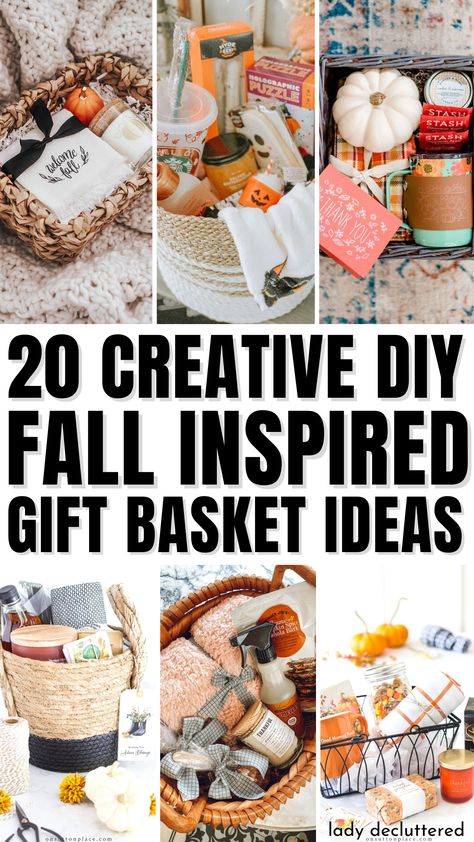 20 Creative DIY Fall Inspired Gift Basket Ideas Fall Basket For Teachers, Fall Baking Basket Ideas, Fall Neighbor Gift Basket, Secret Pal Fall Gift Ideas, Fall Presents Gift Ideas, Fall Coffee Gift Basket Ideas, Gift Baskets Wrapping Ideas, Thanksgiving Themed Gift Baskets, Pumpkin Spice Gift Basket Ideas