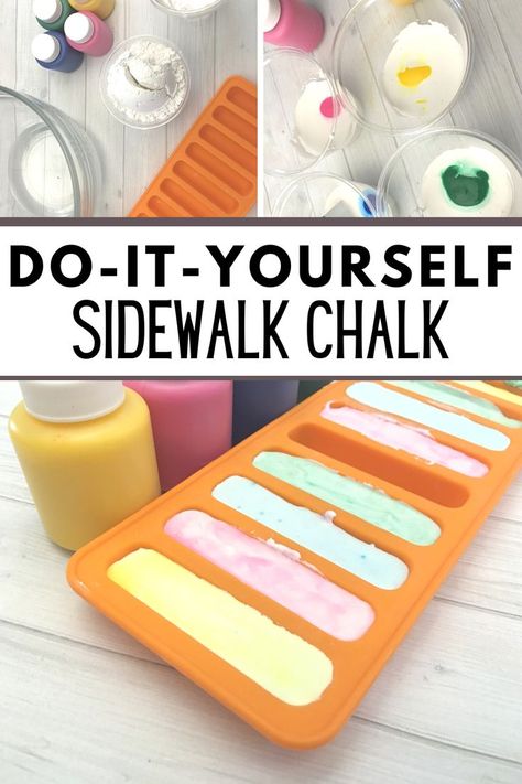 sidewalk chalk in mold, ingredients for sidewalk chalk, make your own sidewalk chalk How To Make Chalk, Diy Sidewalk Chalk Paint, Sidewalk Chalk Recipe, Diy Sidewalk Chalk, Diy Sidewalk, Homemade Chalk, Chalk Crafts, Diy Science Experiments, Sidewalk Chalk Art