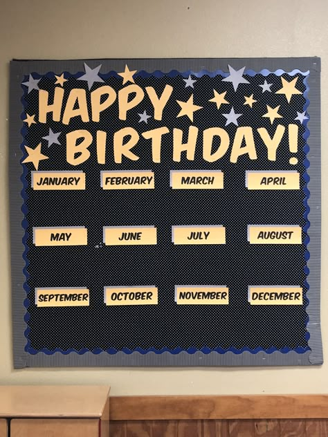 Birthday Charts For High School, Happy Birthday Corner For Classroom, Cute School Board Ideas, Birthdays Charts Classroom, Birthdays Board Classroom, Birthday Employee Board, Happy Birthday Chart Ideas, Star Birthday Board Classroom, Birthday Wall Ideas For Work