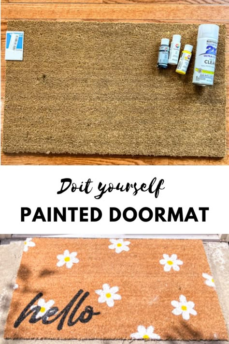 Make A Doormat, Diy Personalized Doormat, Outdoor Rugs Diy, How To Diy Doormat, Diy Entry Mat, Diy Front Porch Mat, Diy Painted Welcome Mat, Painting Outdoor Rug Diy, Diy Coir Doormat Tutorial