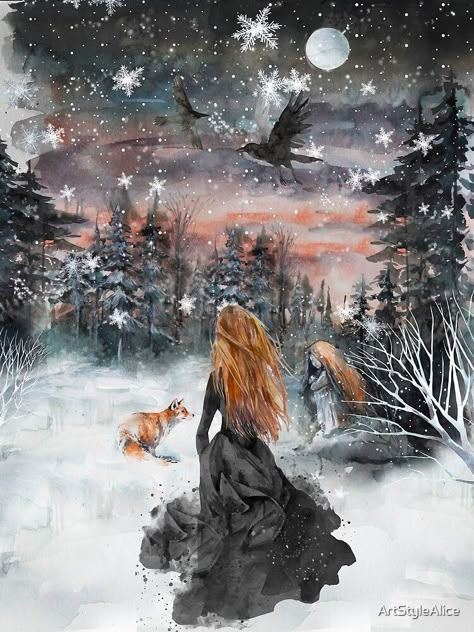 "Winter fairy tale" Photographic Print by ArtStyleAlice | Redbubble Flowers Tutorial, Winter Fairy, Winter's Tale, Bird Artwork, Winter Magic, Fairytale Art, Witch Art, Fantasy Aesthetic, Winter Art