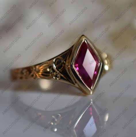 (eBay) Find many great new & used options and get the best deals for 8x4mm Kite Rhombus Ruby Vintage Wedding Stack Band Ring 925 Sterling Silver at the best online prices at eBay! Free shipping for many products! Princess Cut Unique Engagement Ring, Heart Ring Stack, Art Nouveau Engagement Rings, Unique Rings Vintage Silver, Grunge Promise Rings, Ruby Engagement Ring Antique, Wedding Rings Red Stone, Vintage Gemstone Jewelry, Stone Cuts For Rings