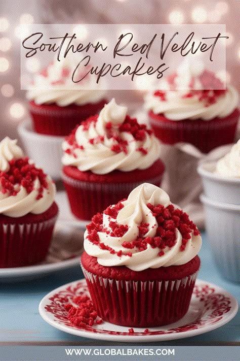 Southern Red Velvet Cupcakes Southern Red Velvet Cake Recipe, Red Velvet Cheesecake Cupcakes, Southern Red Velvet Cake, Velvet Desserts, Velvet Recipes, Red Velvet Cupcakes Recipe, Red Velvet Desserts, Red Velvet Whoopie Pies, Red Velvet Pancakes