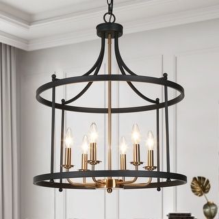 Marsie Modern Farmhouse Lantern 4-light Chandelier Dimmable Candle Foyer Entryway Pendant Lights Black with Gold - On Sale - Bed Bath & Beyond - 34664215 Black Bathroom Chandelier, Entryway Lighting Front Entry, Entrance Light Fixture, Entrance Ceiling Light, Chandelier For Foyer Entryway, Black And Brass Chandelier, Black And Gold Chandelier, Modern Farmhouse Light Fixtures, Entry Light