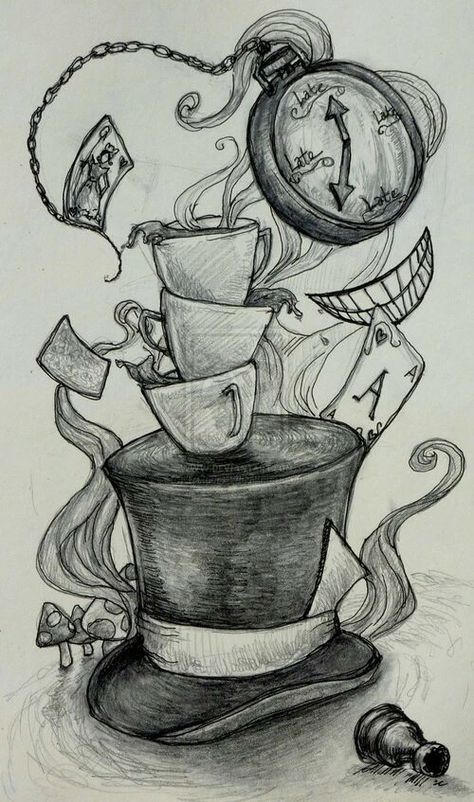 Alice In Wonderland Drawings, Wonderland Tattoo, Easy Drawings Sketches, Art Drawings Sketches Creative, Hand Art Drawing, Book Art Drawings, Art Tutorials Drawing, Sketchbook Art Inspiration, Art Drawings Sketches Simple