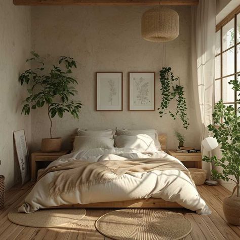 Interior Appartement Design, Organic Room Decor, Mediterranean Japandi, Bright Earthy Bedroom, Monastic Interiors, Flat Design Interior, Organic House Design, Eco Bedroom, Eco Style Interior