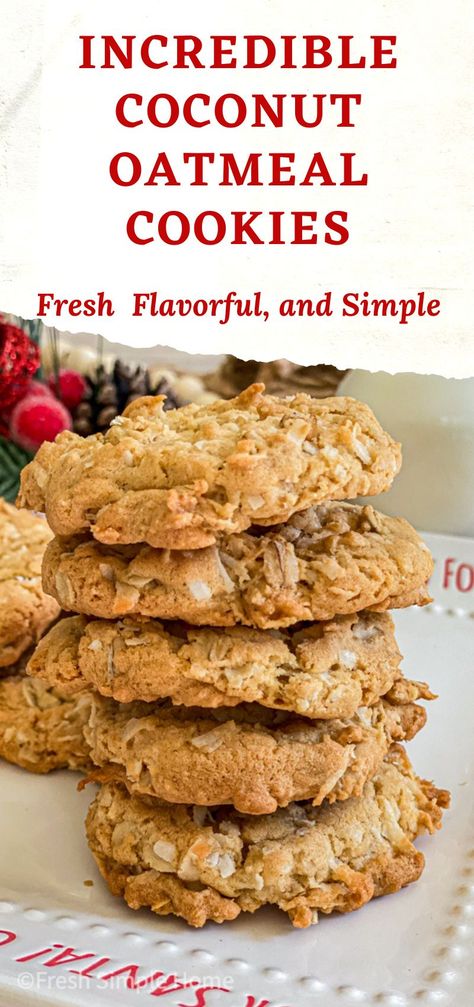 Looking for a new favorite holiday cookie? This Incredible Coconut Oatmeal Cookie Recipe is just what you need this Christmas season. These are made with fresh rolled oats, coconut flakes, and the perfect amount of brown sugar and cinnamon. Mix everything in one bowl bake for 12 minutes and you are ready to indulge! Oatmeal Coconut Cookies Chewy, Asian Cookies Recipes, Coconut Biscuits Recipes, Oatmeal Cookies With Coconut, Coconut Oatmeal Cookies Recipes, Coconut Flakes Recipe, Coconut Oatmeal Cookies, Oatmeal No Bake Cookies, Coconut Cookie