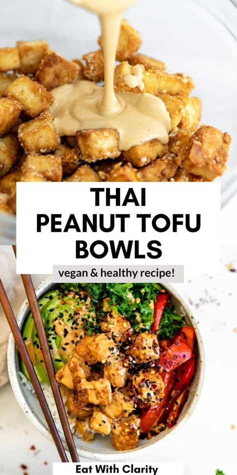 Tofu Bowls, Peanut Tofu, Buddha Bowls, Tasty Vegetarian Recipes, Think Food, Buddha Bowl, Vegan Meal, Peanut Sauce, Tofu Recipes