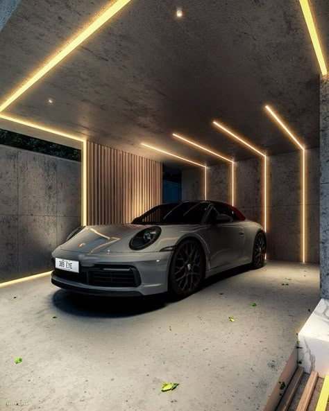 Modern Garage Ideas Interior Design, Garage Aesthetic House, Elegant Garage Interior, House Garage Aesthetic, Garage Luxury Design, Villa Garage Design, Parking Design Interior, Luxury Garage Interior Design, Aesthetic Car Garage