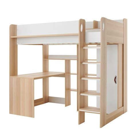 High Bed With Desk, Desk In Front Of Bed, Built In High Sleeper, Mini Bedroom Ideas, High Sleeper Bed In Box Room, Bed And Desk Combo, Loft Bed Ideas For Adults, High Sleeper Double Bed, Bed On Floor Ideas