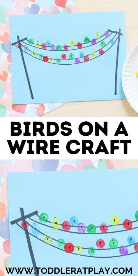 Birds on a Wire Craft - Toddler at Play Thumbprint Birds, Preschool Birds, Bird Crafts Preschool, Birds Theme, Prek Crafts, Time Craft, Nature Camp, Storytime Crafts, Sketchbook Layout