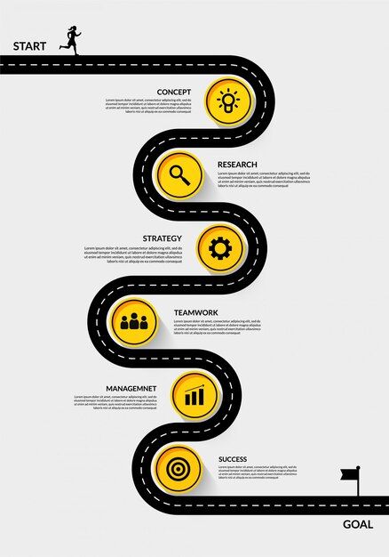 Timeline infographic road map with multi... | Premium Vector #Freepik #vector #infographic #business #technology #template Data Poster Design, Road Map Infographic, Infographic Design Ideas, Road Map Design, Roadmap Infographic, Road Poster, Timeline Format, Cv Original, Infographic Layout