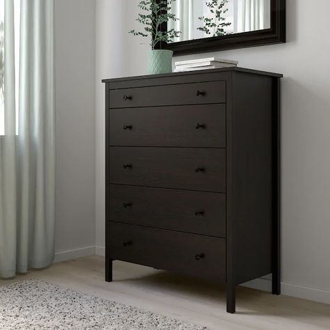 KOPPANG 5-drawer chest - black-brown - IKEA Black Brown Room, Dresser Staging, Black Brown Furniture, Chest Of Drawers Ikea, Living Room Island, Cosy Armchair, Ikea Store, Dresser Storage, 5 Drawer Chest