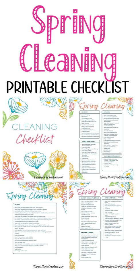 Top says "Spring Cleaning Printable Checklist" and bottom has pictures of printable checklist. Spring Cleaning Checklist Printable Free, Cleaning Room By Room, Spring Cleaning Bedroom, Cleaning Checklist Printable Free, Bedroom Cleaning Checklist, Spring Cleaning Schedules, Spring Cleaning Checklist Printable, Cleaning Room, Spring Cleaning List