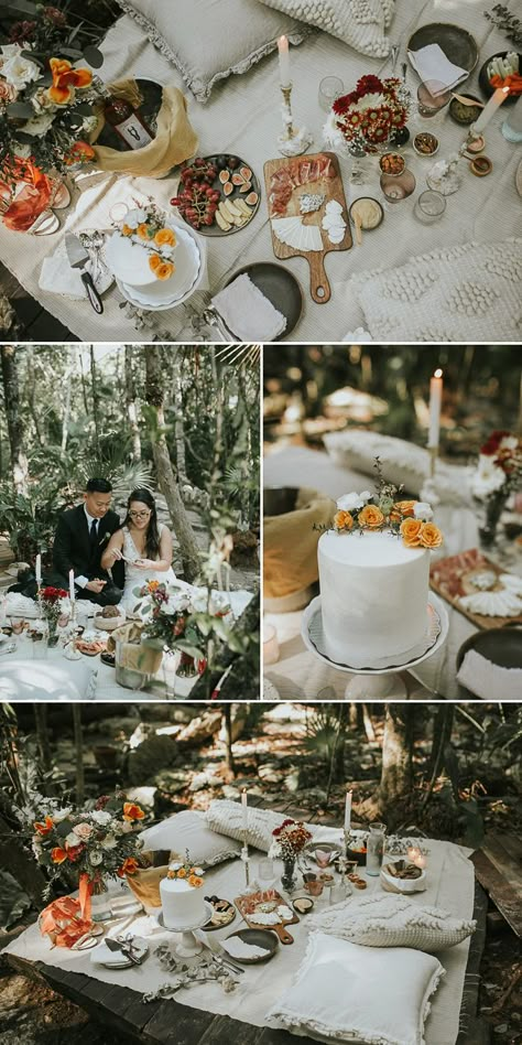 Micro Wedding Picnic, Elopement Picnic Table, Picnic Wedding Attire, Rustic Picnic Wedding, Wedding Anniversary Picnic Ideas, Picnic Aesthetic Wedding, Picnic Wedding Theme, Elopement Food Ideas, Picnic Wedding Photoshoot