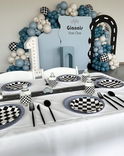 START YOUR ENGINES🏎️🏁 Gianni raced to the finish line! Happy FAST ONE little guy🚩 • • • Let’s party! Inquire on the link in our… | Instagram Fast One Party Decor, Fast One Birthday Dessert Table, One Fast Lap Birthday, Fast One Decorations, 1st Birthday Party Racecar, Fast One Birthday Backdrop, Race Car 1st Birthday Party Ideas, First Lap Birthday Cake, Fast One Table Decor