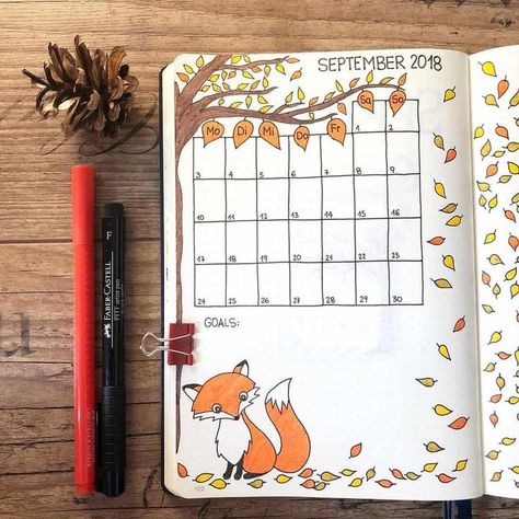 Fox themed bullet journal ideas Autumn Bullet Journal, Bullet Journal Calendrier, Bullet Journal September, Bullet Journal Month, Bullet Journal 2020, Bujo Planner, Bullet Journal Mood, Bullet Journal Notebook, Bullet Journal School