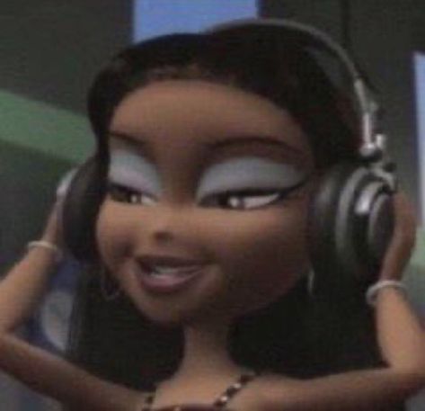 Cartoon Profile Pics Headphones, Bratz Doll Sasha Meme, Bratz Funny Pfp, Bratz Mood Sasha, Sasha Bratz Aesthetic Cartoon, Bratz Icons Aesthetic Sasha, Bratz Pfp Black, Sasha Pfp Bratz, Bratz Sasha Icon