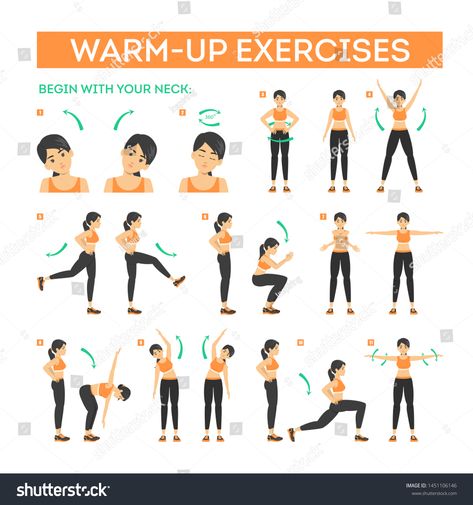 Warm-up exercise set before workout. Stretch muscles for physical training. Female character in sport clothes. Balance movement. Isolated vector illustration in cartoon style #Ad , #sponsored, #physical#muscles#Female#training Warm Ups Before Workout, Pre Workout Stretches, Stretches Before Workout, Before Workout, Warm Up Exercises, Warm Up Stretches, Workout Warm Up, Body Workout Plan, Trening Abs