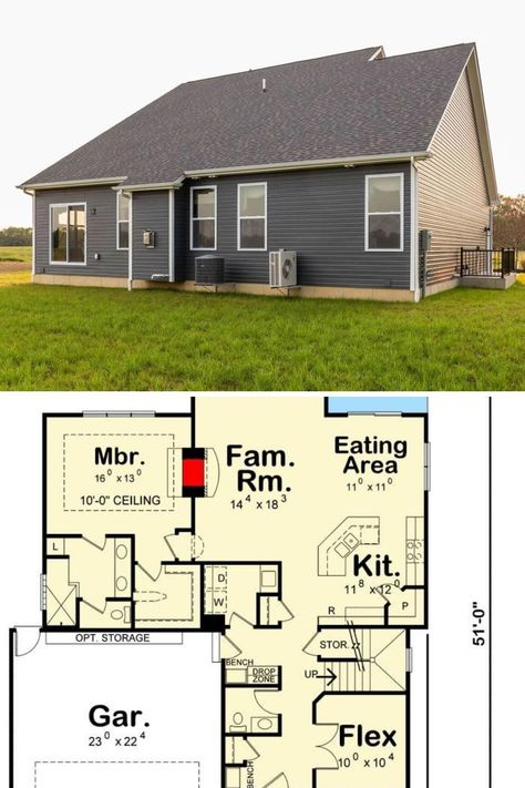 The traditional grey shiplap exterior of a 4 bedroom, 2.5 bathroom, 2 story new american country house plan. Included are beautiful interior design and decor in this 1,995 sq ft luxury home. Get the full floor plan, layout, and blueprint at: https://www.architecturaldesigns.com/house-plans/traditional-house-plan-with-optional-4th-bedroom-and-flex-room-42383db?cjevent=58a050b7d71e11ea813c00e20a18050d #2story #countryhouseplan #traditionalhouseplan Simple 4 Bedroom House Plans 2 Story, 4 Bedroom Farmhouse House Plans, Shiplap Exterior, Grey Shiplap, American Country House, House Plans 2 Story, Mansion Floor Plans, Room Floor Plan, Board And Batten Exterior