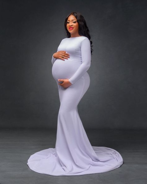 Maternity Outfit For Photoshoot, Nigerian Maternity Shoot, Maternity Shoot White Dress, Pregnancy Birthday Photoshoot, White Maternity Dress Photo Shoots, White Dress Maternity Shoot, Pregnant Photoshoot Black Women, Maternity Gown Styles, Pregnancy Photoshoot Outfits