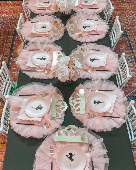 Tutus Birthday Party Ideas, Ballerina Birthday Theme Decorations, Ballerina Two Year Old Party, Ballet Third Birthday, Ballerina 4th Birthday Party, Tutu Tea Party, Ballerina 1st Birthday Party Ideas, Tutus And Tiaras Birthday Party, Princess Party Table Setting