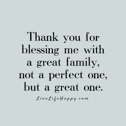 Thank you for blessing me with a great family, not a perfect one, but a great one. livelifehappy.com My Family Quotes, Quotes About Attitude, Happy Family Quotes, Quotes Blessed, Best Family Quotes, Family Quotes Inspirational, Family Love Quotes, Live Life Happy, Thankful Quotes