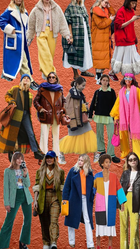 #fallfashion #collage #fall #autumn Quirky Fall Fashion, Colorful Autumn Outfits, Colourful Autumn Outfits, Funky Fall Outfits, Funky Fall Fashion, Nonbinary Fashion, Colorful Fall Outfits, 70s Inspired Outfits, Eclectic Grandpa