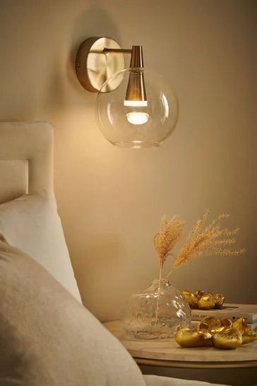 Wall Lights Hallway Entrance, Wall Lights Living Room Uk, Glass Wall Lights Living Room, Scandi Wall Lights, Alcove Wall Lights, Wall Lights No Wiring, Non Wired Wall Lights, Bedroom Panelling With Wall Lights, Brass Bedside Wall Lights