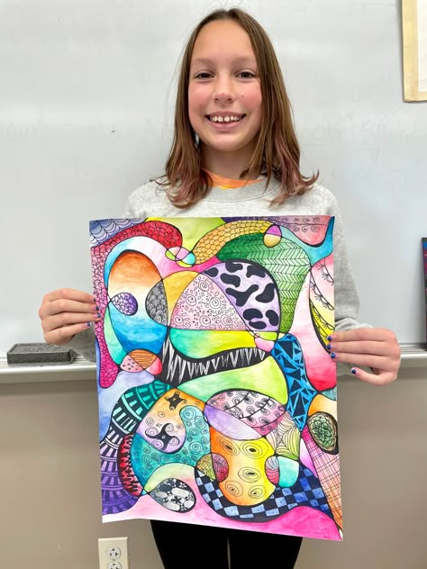 Neurographic Art: Independent Term Project | Ms. Amsler's Artroom Amsler's Artroom, Grade 7 Art, Upper Elementary Art, Intermediate Art, Abstract Art Projects, 7th Grade Art, Neurographic Art, Art Docent, Collaborative Art Projects