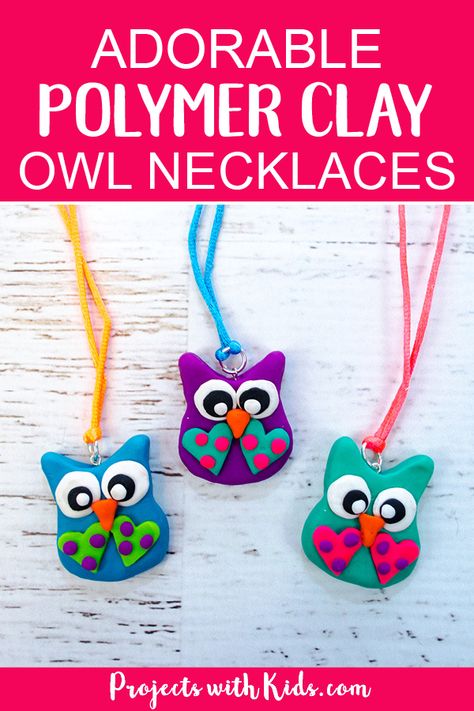 Craft For Older Kids, Owl Necklaces, Polymer Clay Owl, Clay Projects For Kids, Class Store, Diy Polymer Clay, Clay Owl, Clay Crafts For Kids, Arts And Crafts For Teens