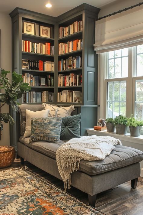 library ideas, home library decor, library inspiration, cozy home library Home Library Decor, Cozy Home Library, Home Library Rooms, Home Library Design, Casa Vintage, Library Decor, Decoration Inspiration, A Living Room, Home Library