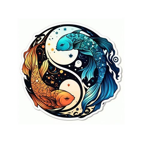 Yin Yang Dress Design, Pisces Art Drawing, Pices Art, Pisces Yin Yang, Pisces Illustration, Pisces Vibes, Celestial Nails, Pisces Art, Pisces Color