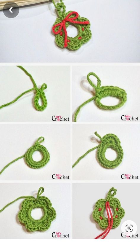 Easy Crochet Xmas Decorations, Mini Crochet Christmas Ornaments, Simple Crochet Christmas Ornaments, Crochet Christmas Wreaths, Mini Crochet Christmas, Crochet Christmas Wreath, Yarn Scraps, Crochet Christmas Ornaments Free, Crochet Colorful