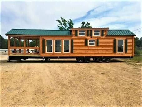 Cute Mobile Homes, Log Cabin Mobile Homes, Pre Built Cabins, Cottage Building, Tiny Log Cabins, Tumbleweed Tiny Homes, Arched Cabin, Park Model Homes, Small Log Cabin