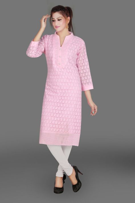 Chikan Kurtis Chikan Kurti Designs, Stand Collar Kurti, Stand Collar Kurti Pattern, Kurti Captions For Instagram, Collar Kurti, Chikan Kurti, Boys Kurta Design, Chikankari Kurti, Boys Kurta