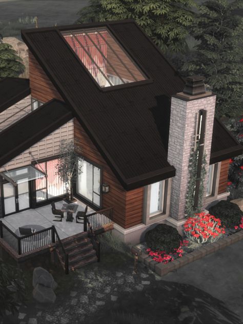 The Sims Resource - Sims 4 - Residential - Rirann - Notin - No CC - Notin is a cozy contemporary cottage for the Sims 4. Available at TSR Sims 4 Modern House, Sims 4 Cottage, Cozy Contemporary, The Sims 4 Lots, Sims 4 House Plans, Sims 4 House Building, Save For House, Sims 4 House Design, Casas The Sims 4