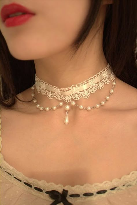 Kalung Choker, Peterpan Collar, قلادات متدلية, White Choker, Vintage Style Necklace, Bridal Choker, Lace Choker, Gothic Vintage, Victorian Wedding