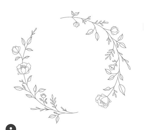 Flower Crescent Tattoo, Circle Wreath Drawing, Peony Wreath Tattoo, Flower Ring Drawing, Floral Wreath Tattoo Design, Rose Wreath Tattoo, Circle Of Flowers Tattoo, Round Floral Tattoo, Flower Border Tattoo