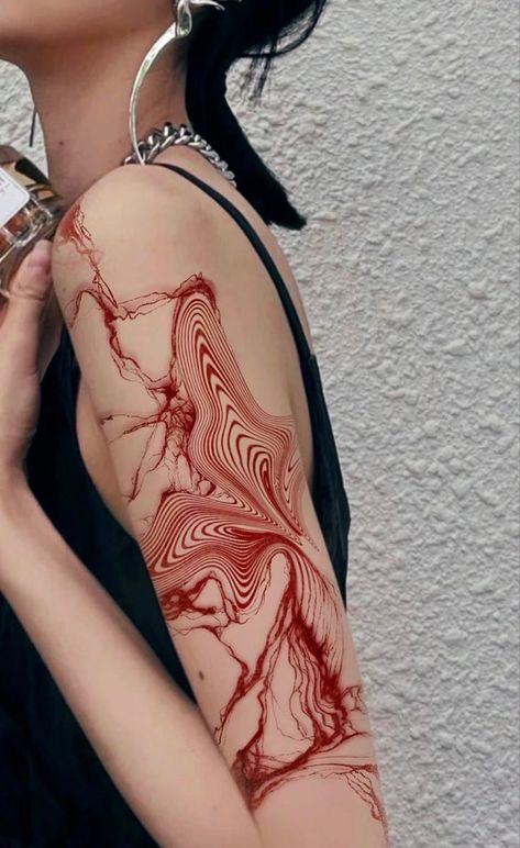 #tattoo #tattooideas #tattoosforwomen #aesthetic #abstract #abstracttattoo Artsy Sleeve Tattoo, Artistic Sleeve Tattoos, Swirly Abstract Tattoo, Abstract Sleeve Tattoo Women, Red Scar Tattoo, Tattooed Sleeves Women, Tattoos To Go Around Other Tattoos, Abstract Patchwork Tattoos, Long Wrist Tattoo