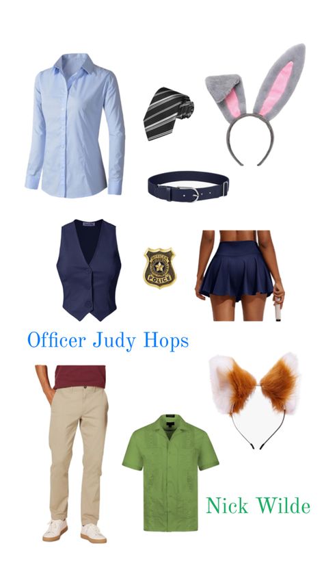 Zootopia Nick Wilde & Officer Judy Hops Judy Hops Costume, Nick Wilde Costume, Zootopia Costume, Movie Character Outfits, Judy Hops, Halloween Couple Costume, Zootopia Nick Wilde, Zootopia Nick, Trio Halloween Costumes