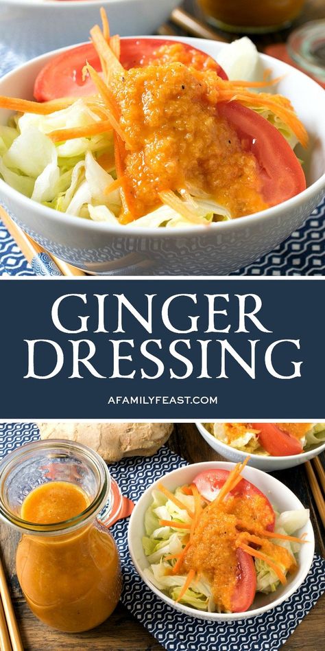 Salad And Dressing, Ginger Salad Dressings, Salad Dressing Recipes Homemade, Ginger Dressing, Homemade Salads, Homemade Salad Dressing, Think Food, Japanese Restaurant, Salad Dressing Recipes