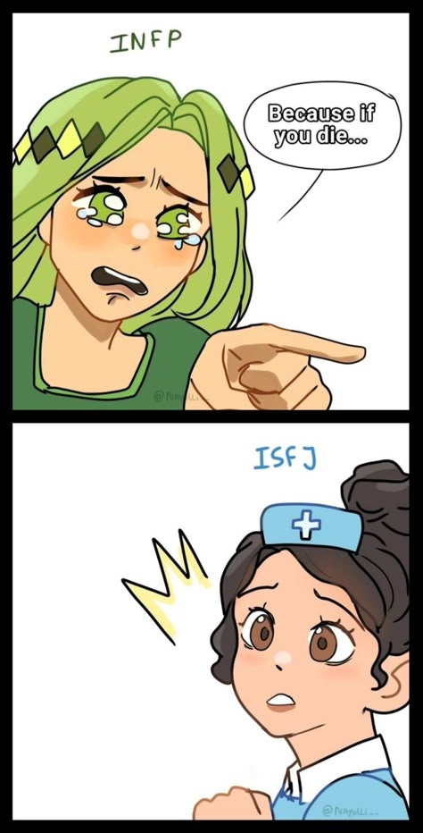 The last panel lmao  -  Credit: @nayolli_ Enfj X Infp Fanart, Isfj X Entp, Isfj X Infp, Infp X Estp, Intp X Infp, Infp X Infj, Enfj X Infp, Infp Fanart, Infj Art