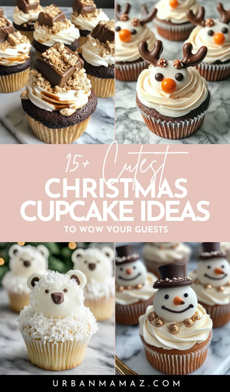 Christmas Cupcakes Creative Muffin Ideas, Cupcakes With Marshmallows On Top, Xmas Muffins Decoration, Christmas Cupcakes Decoration Kids, Beautiful Wedding Cupcakes, Christmas Cupcake Boxes Gift Ideas, Chocolate Frosted Cupcakes Decoration, Christmas Cupcakes Snowman, Cute Holiday Cupcakes