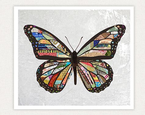 Butterfly Collage Art, Kunst Collages, Collage Simple, Butterfly Collage, Butterfly Colorful, Colorful Collage, Art Papillon, Simple Collage, Butterfly Art Print